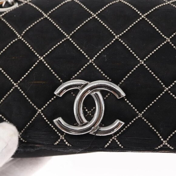 CHANEL Matelasse Chain Shoulder Bag Satin Black Silver CC Auth 157278 - Picture 10 of 16